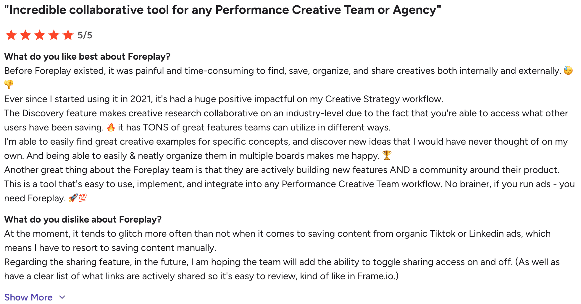 Foreplay review about collaboration