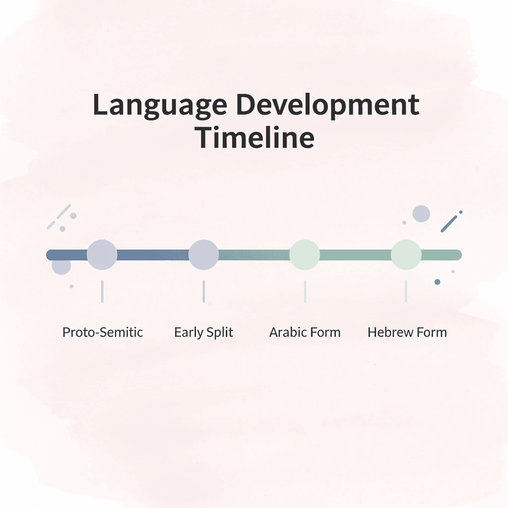 Timeline showing development from Proto-Semitic to modern Arabic and Hebrew