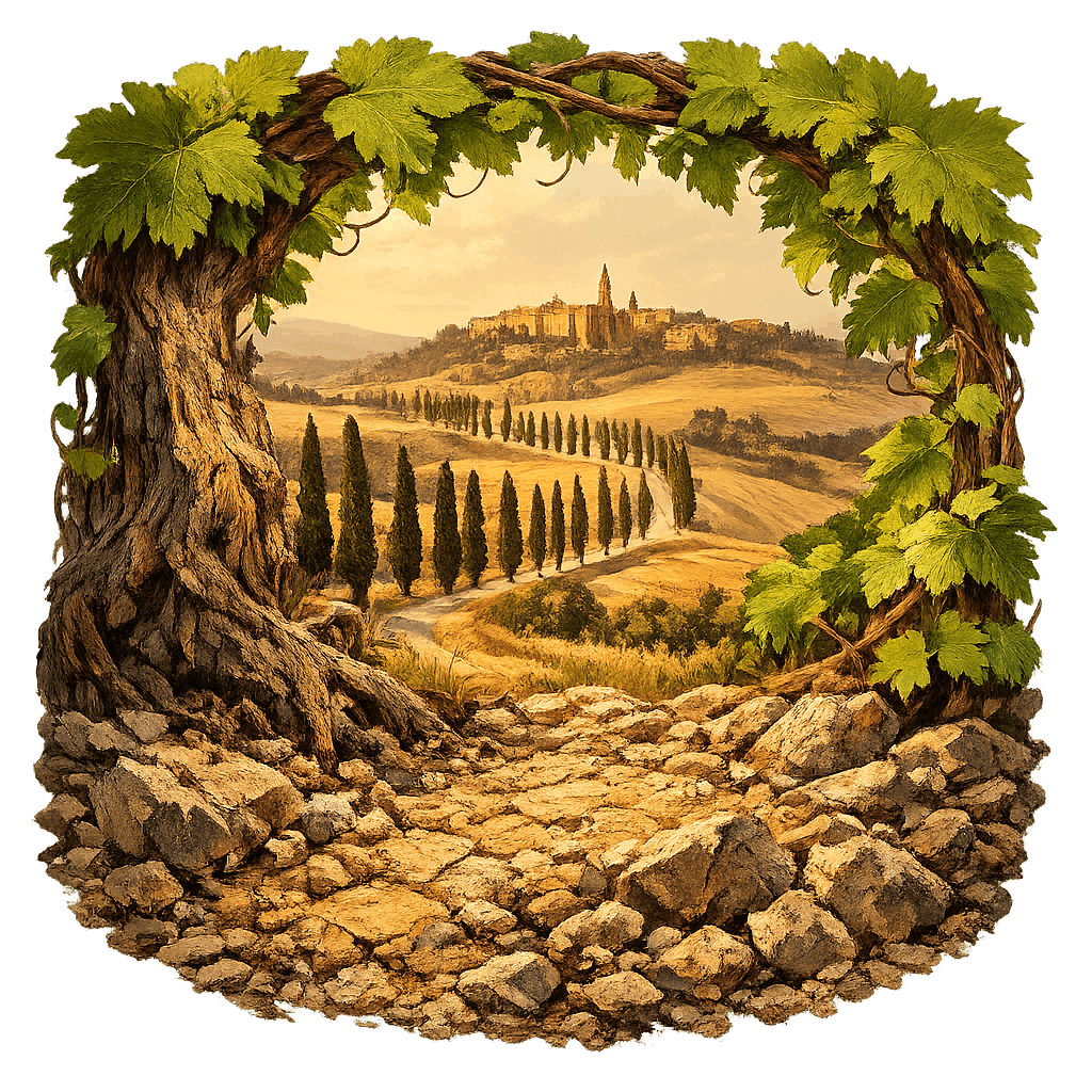 Detailed graphic of the Val d’Orcia wine region.