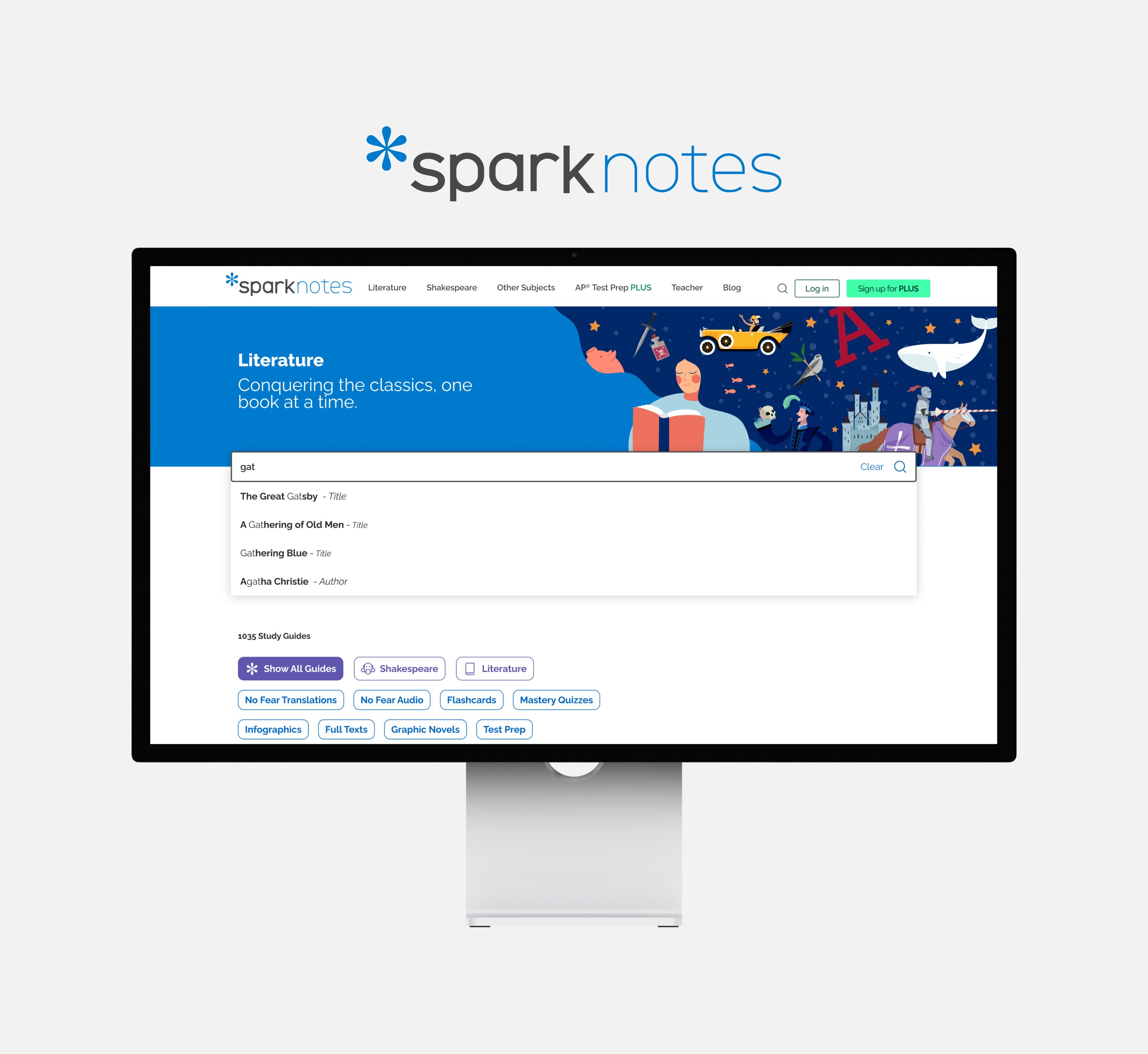 SparkNotes search bar specific to the Literature Hub