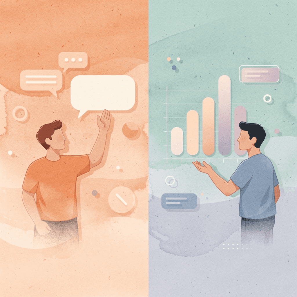  Split scene illustration comparing traditional content marketing with AI search results