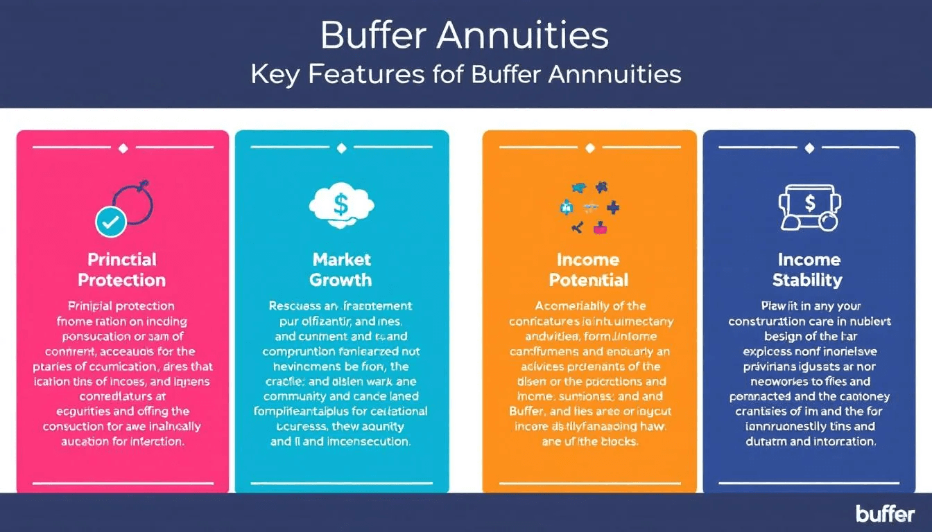 Key features of buffer annuities illustrated with icons and text.
