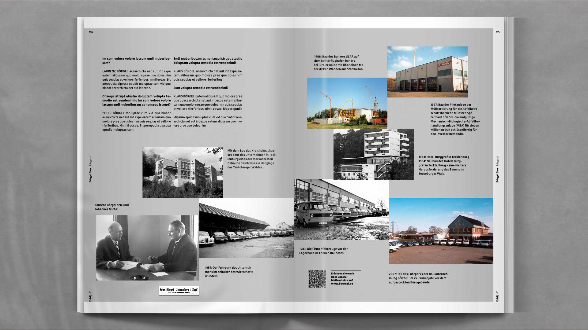 Layout mit Mitarbeiterporträts und regionalen Einblicken – zeigt die persönliche Seite des Bauunternehmens Börgel und stärkt das Employer Branding.