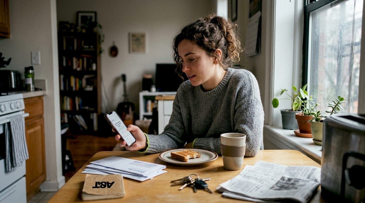 Person reading marketing email in kitchen