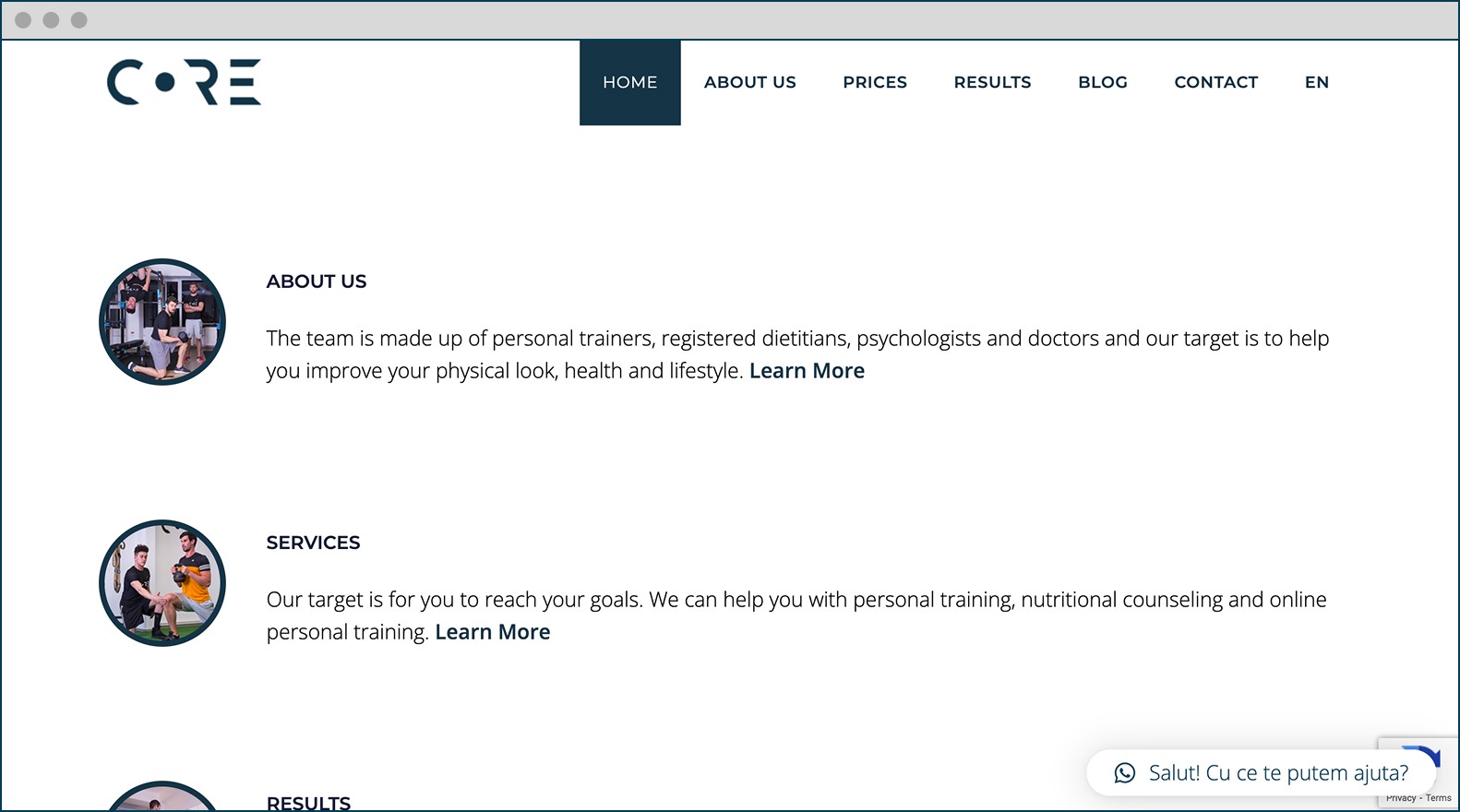 Old website of a fitness gym