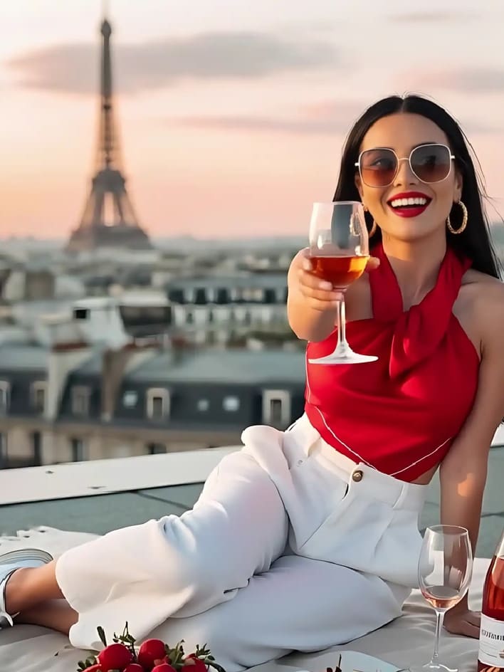 Picnic girl in red top and white pants after character swap with Wan 2.2.