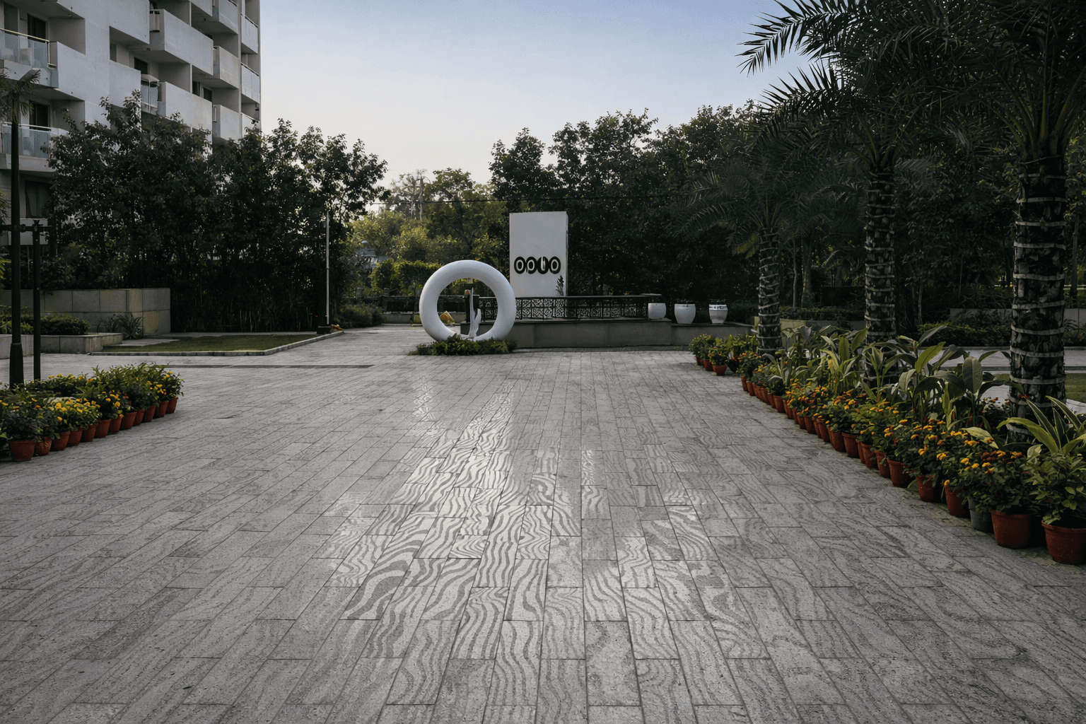 Stoovo stone paving used in wide driveway and pathway design in commercial project Delhi