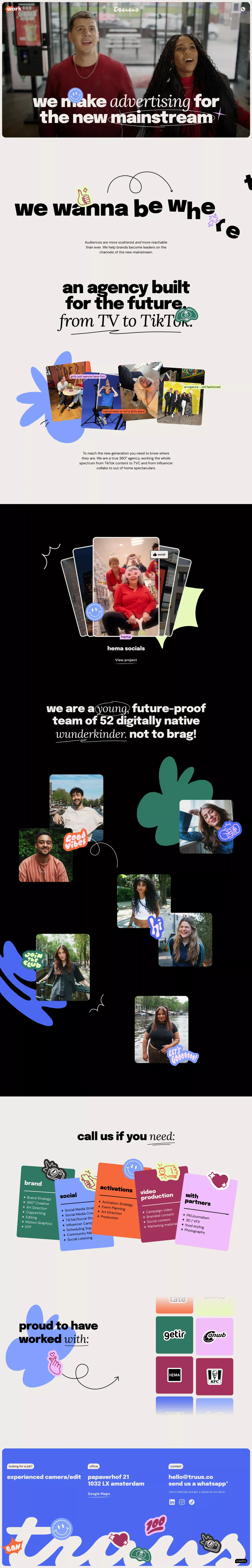 Truus - We make advertising for the new portfolio page screenshot showcasing Advertising and Design design