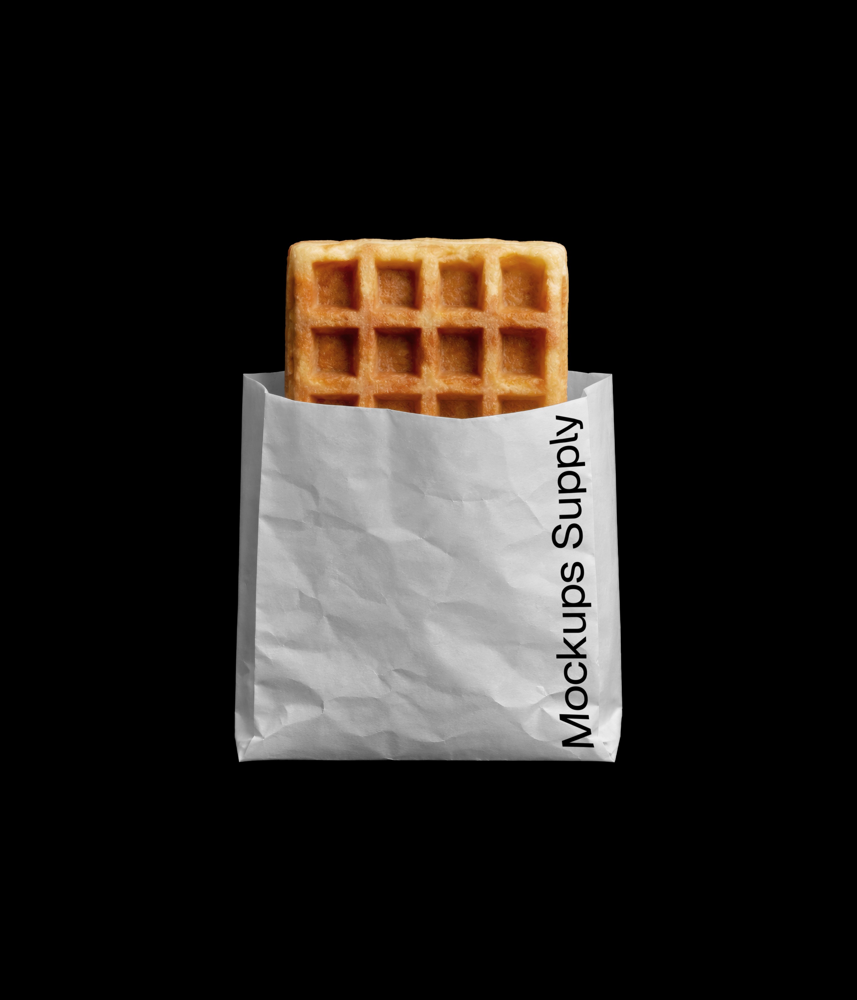 Belgian waffle in paper bag mockup for Photoshop with editable packaging design