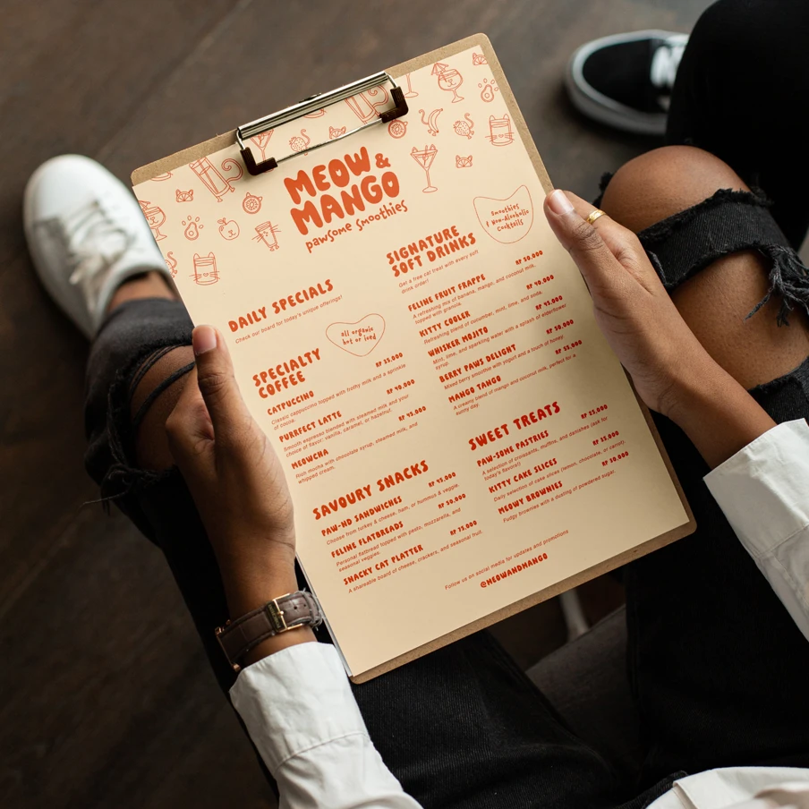 Meow and mango menu design
