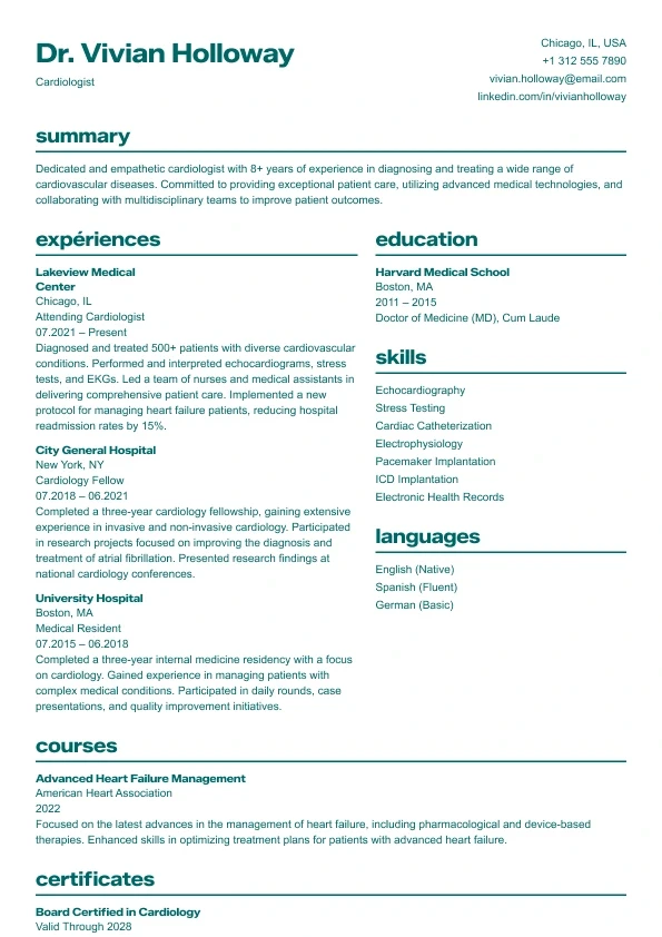 Aurora resume template — clean two-column professional layout.