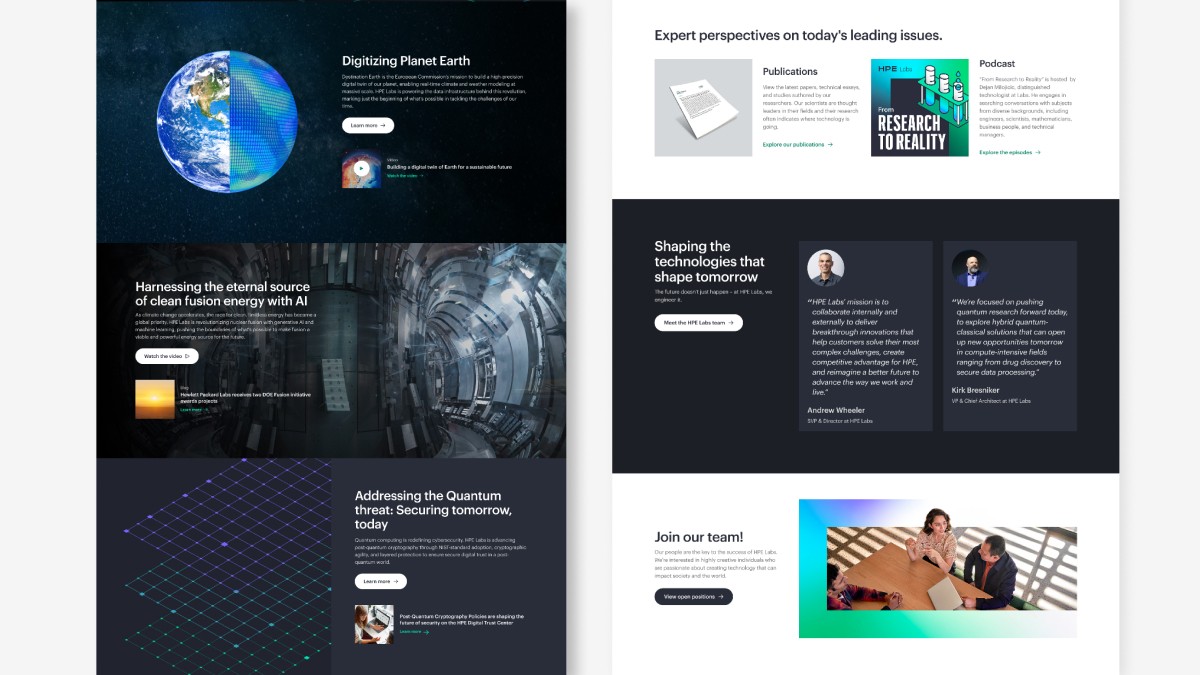HPE Labs home web page screenshot of storyelling case studies