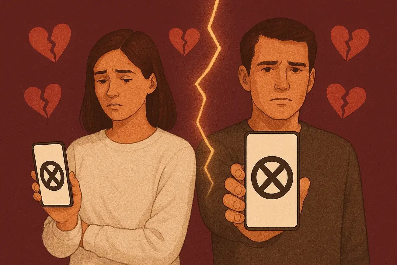 Sad singles ghosted, rejected on a dating app, symbolizing online dating frustration and emotional disconnect
