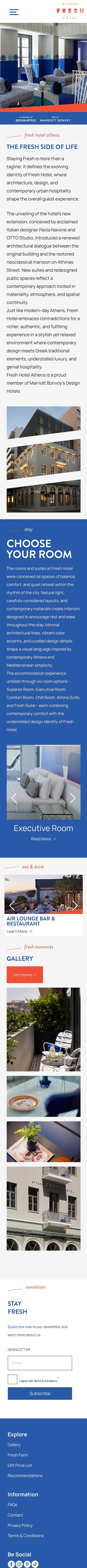 Fresh Hotel Athens website on a phone