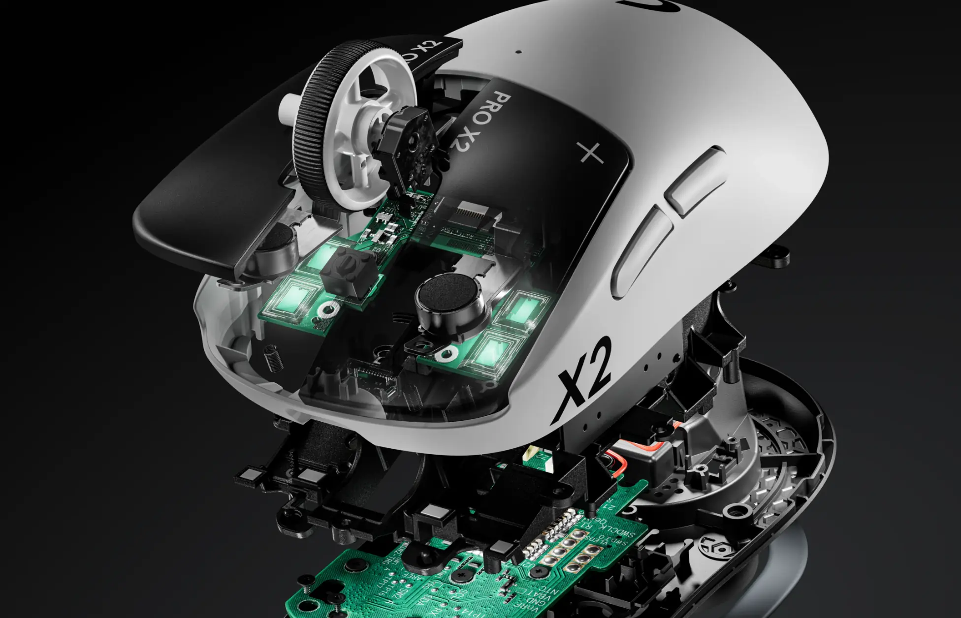 View of internal parts of gaming mouse
