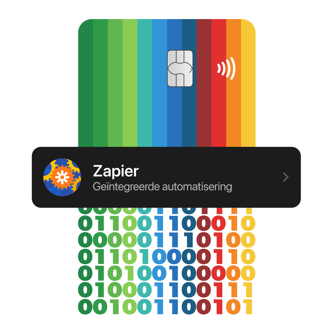 Een kleurrijke afbeelding met een geluidsicoon en interface, tegen een achtergrond met levendige gestreepte elementen.