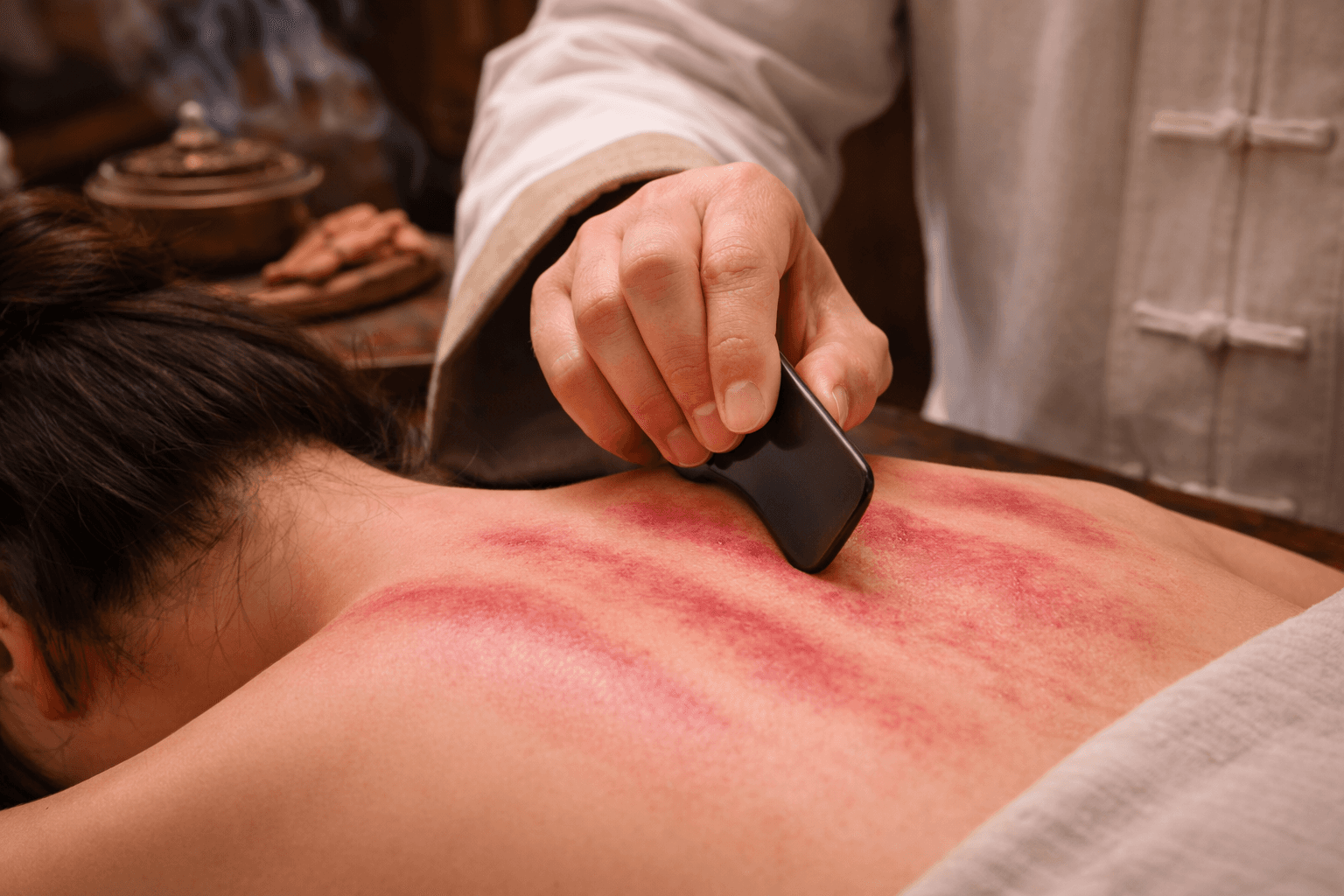 * gua sha therapy on back with scraping technique