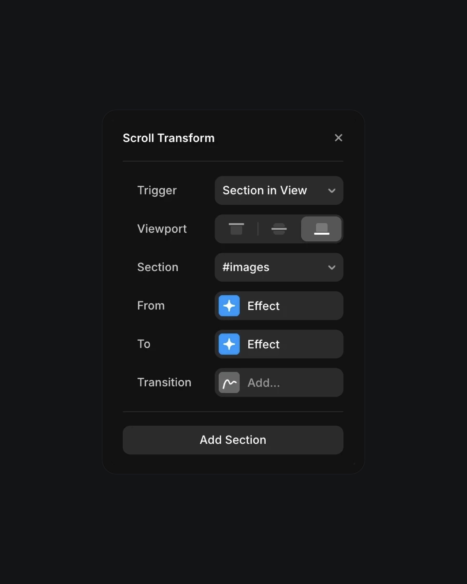 Trigger scroll animations for sections with customizable effects and transitions