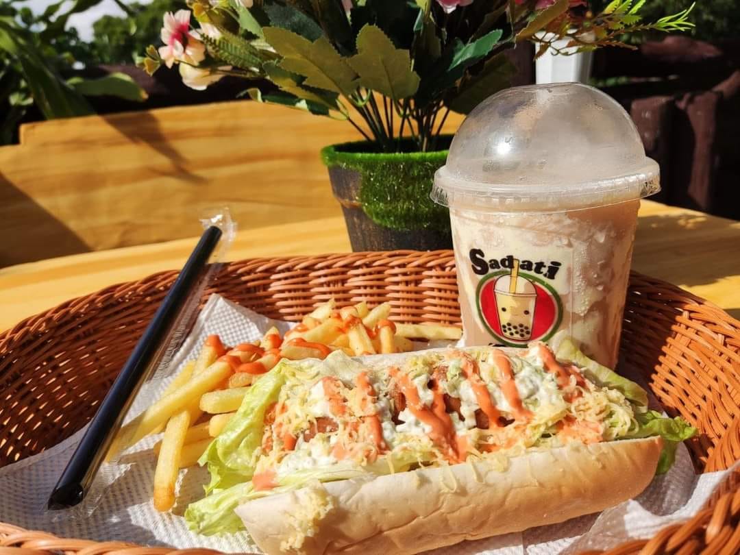 sadati forest restaurant a restaurant in the forest milktea, fries, and hotdog