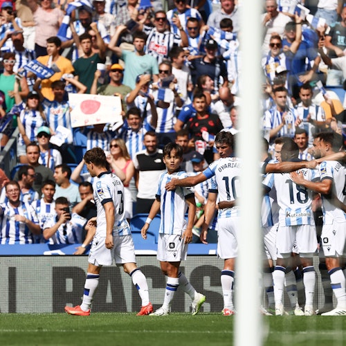 Real Sociedad players celebrating a goal