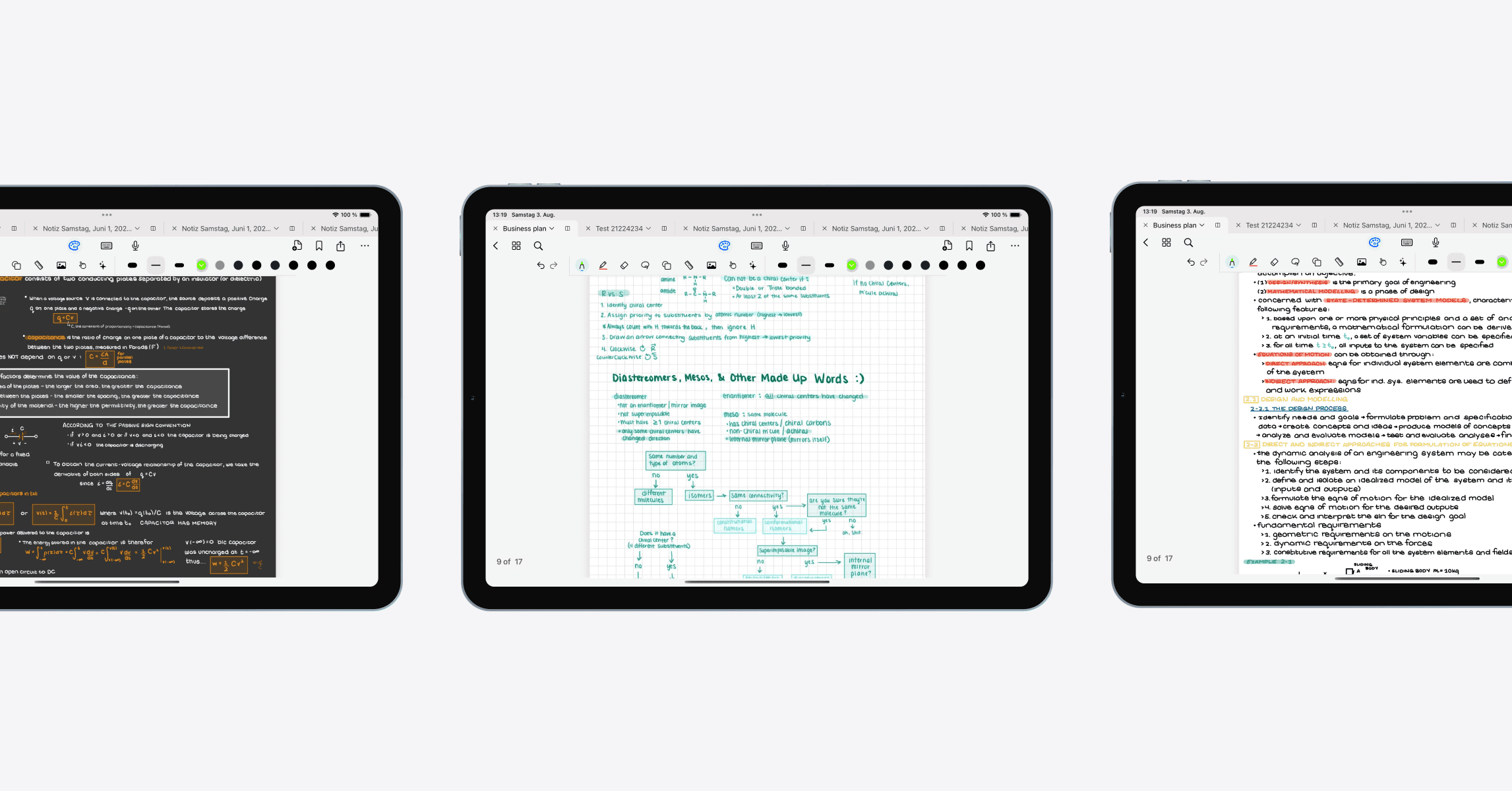 Three iPads having opened a notebook in the Oneboard app