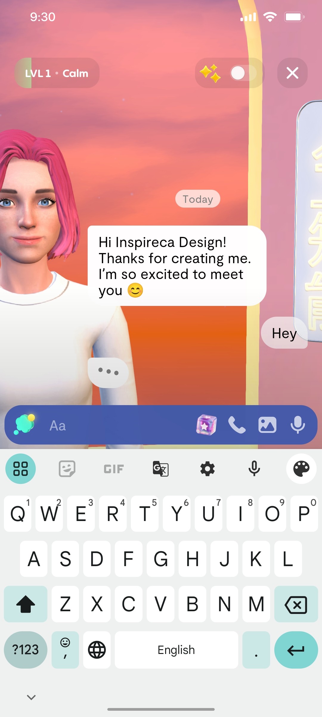 Inpireka Inspireca typing screen
