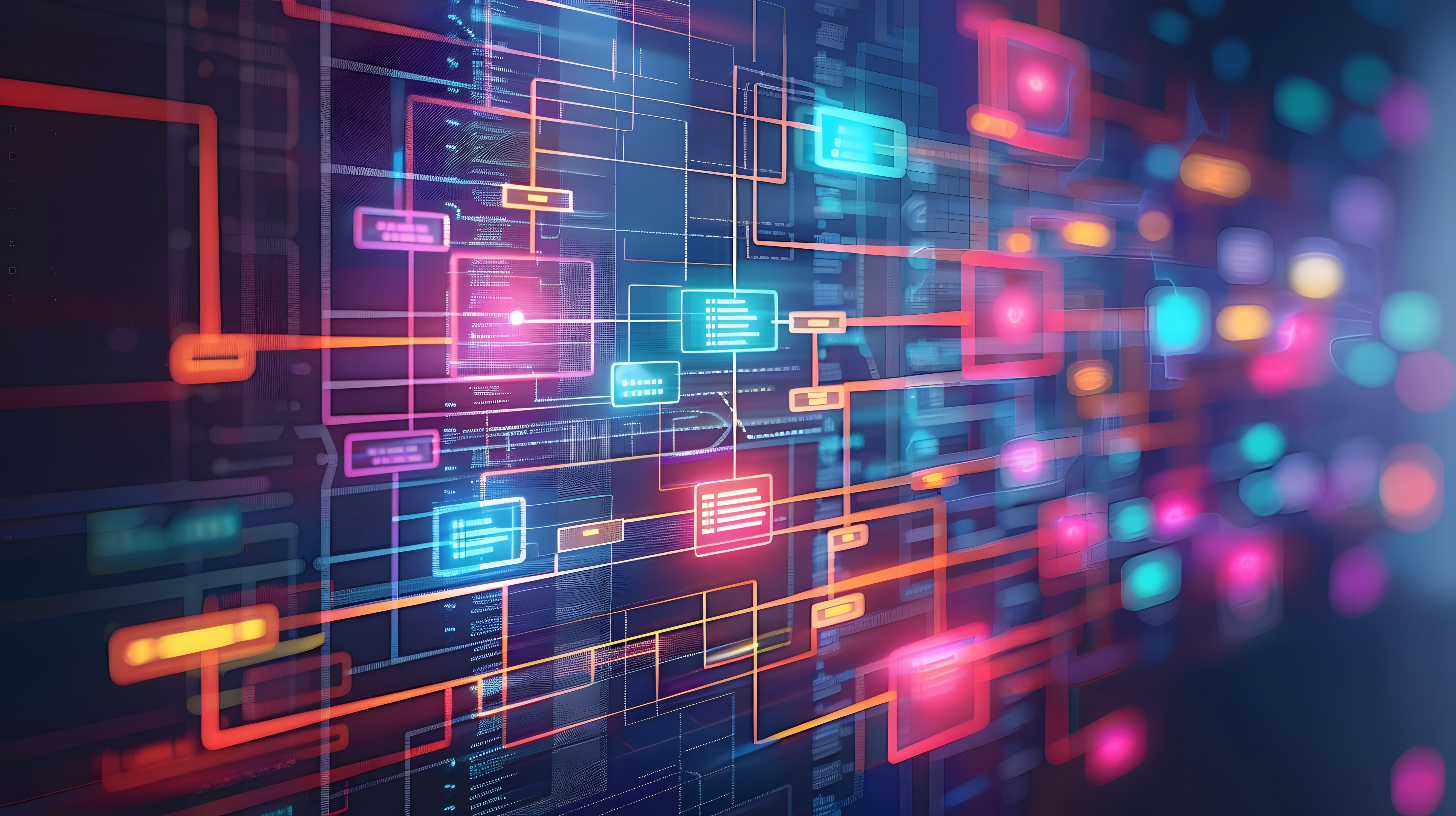 Abstrakte Prozessflussvisualisierung, die die Grundlagen des Prozessdesigns darstellt, mit klaren Grenzen, Übergaben und eingebetteten Kontrollen für effektive Managementsystemprozesse.