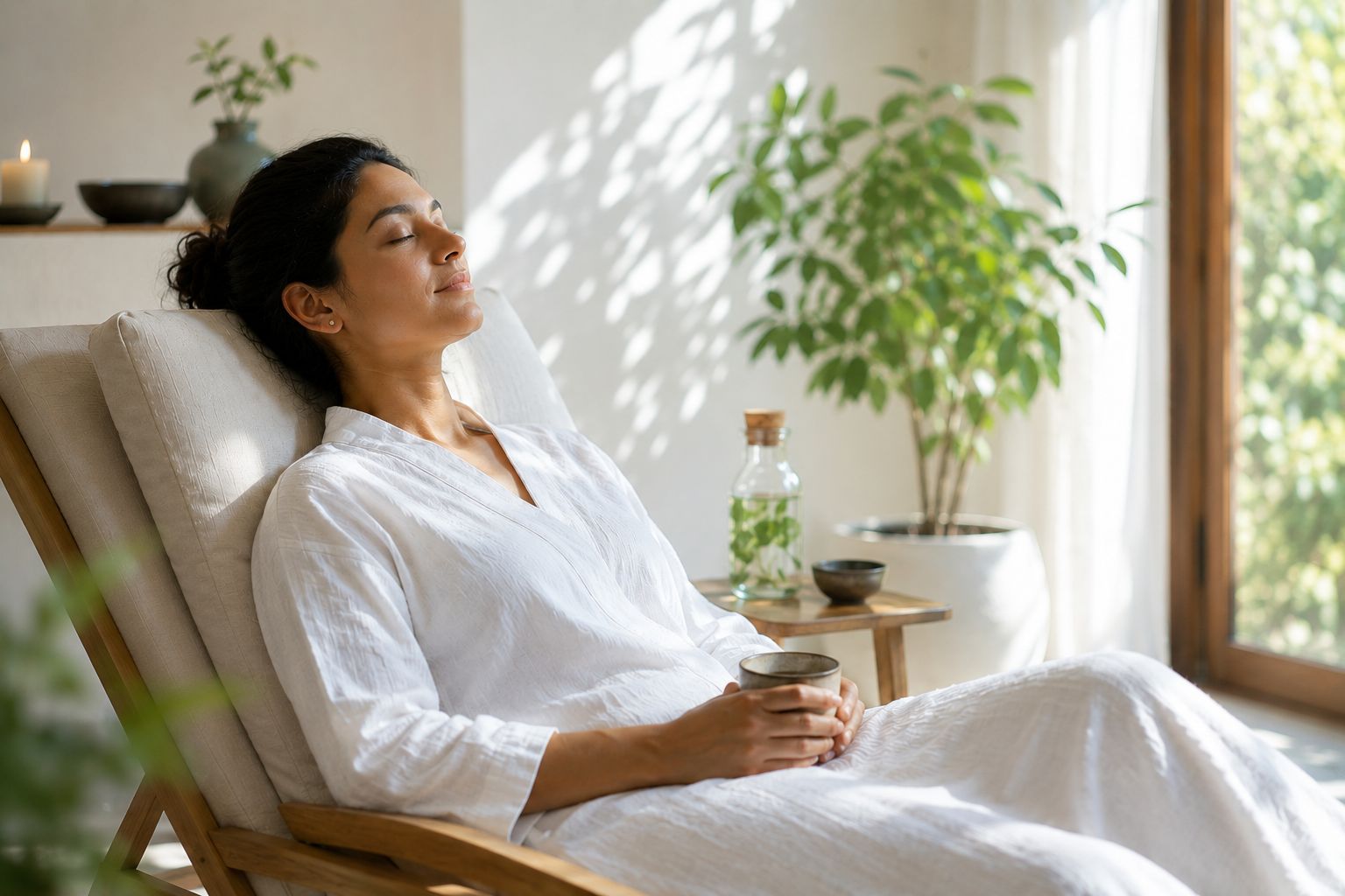 Group of three friends at a mindfulness retreat center