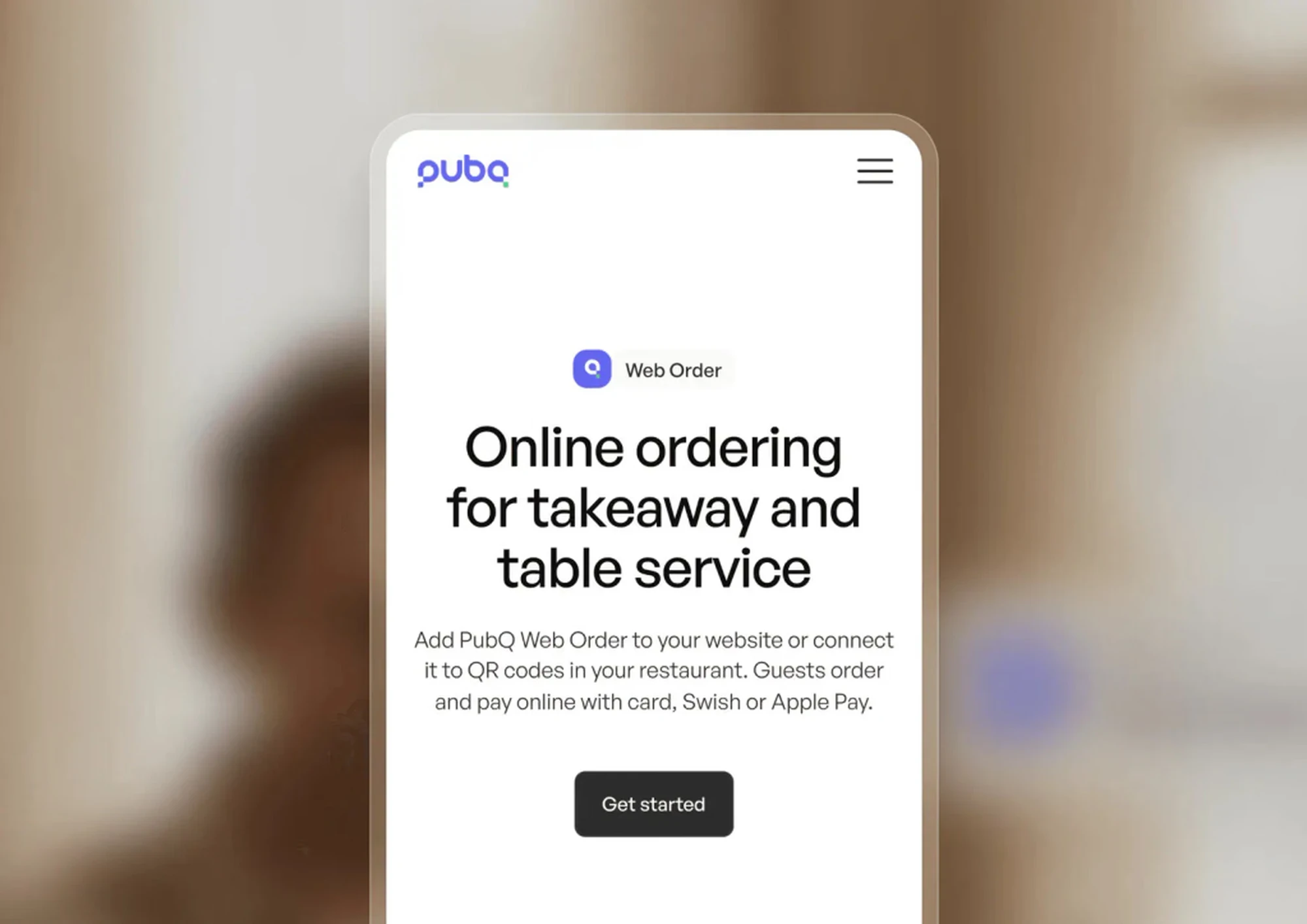 PubQ:s sida för webbeställning i en mobil