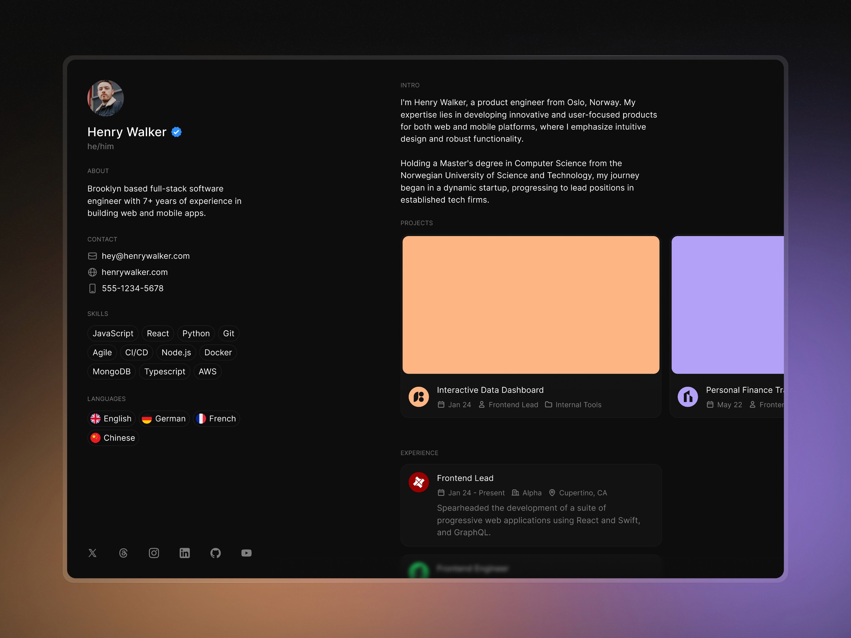 Resumx — 高级暗黑现代作品集网站设计灵感