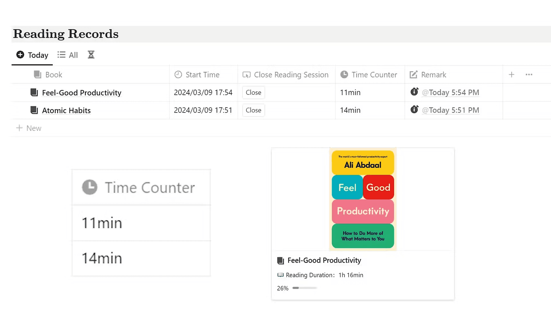 Image showing how to track reading time.