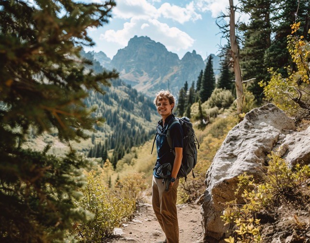 a person rucking in the mountains