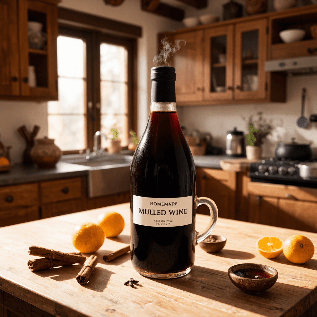 product photography of bottle of homemade mulled wine