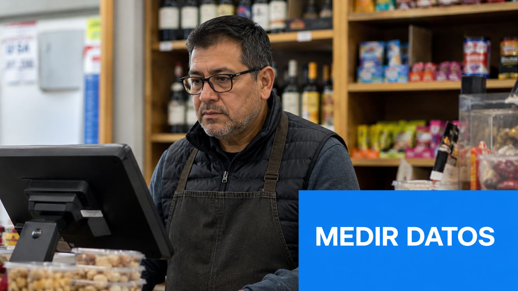 Un empleado de tienda operando un sistema de punto de venta electrónico en un mostrador de atención.