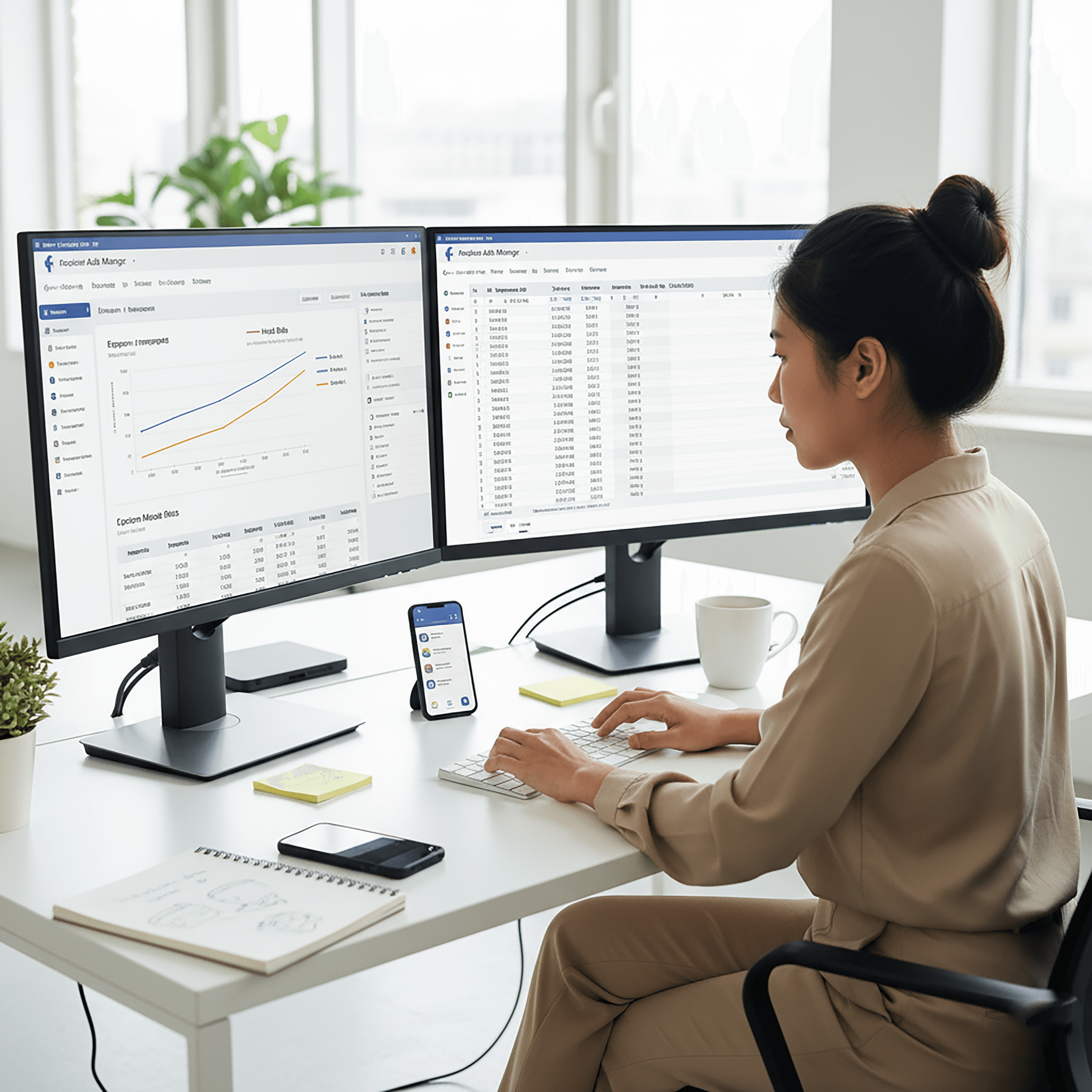 social media manager tracking Facebook ads hook rate and hold rate metrics on computer