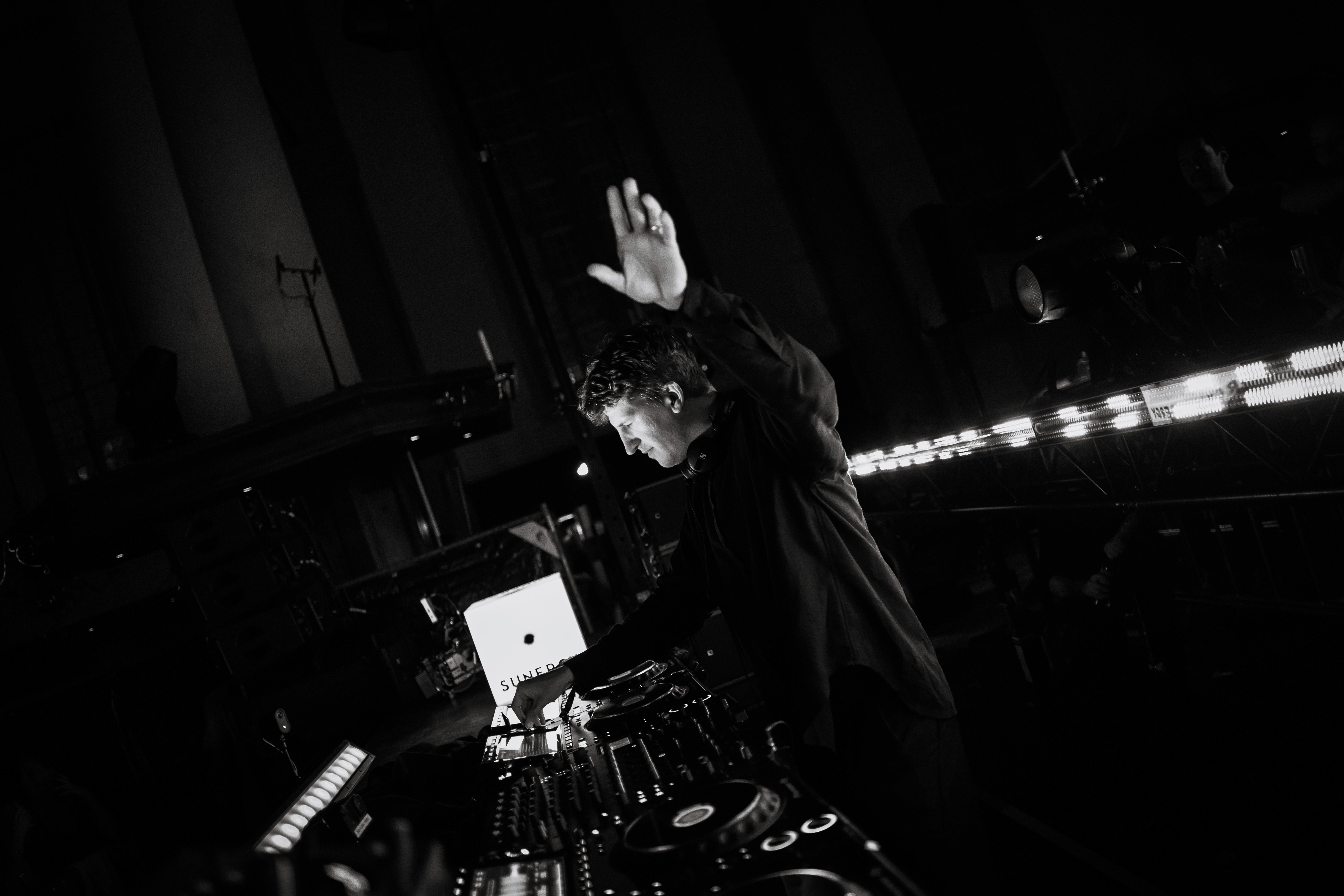 Abstract streaks of light against black background