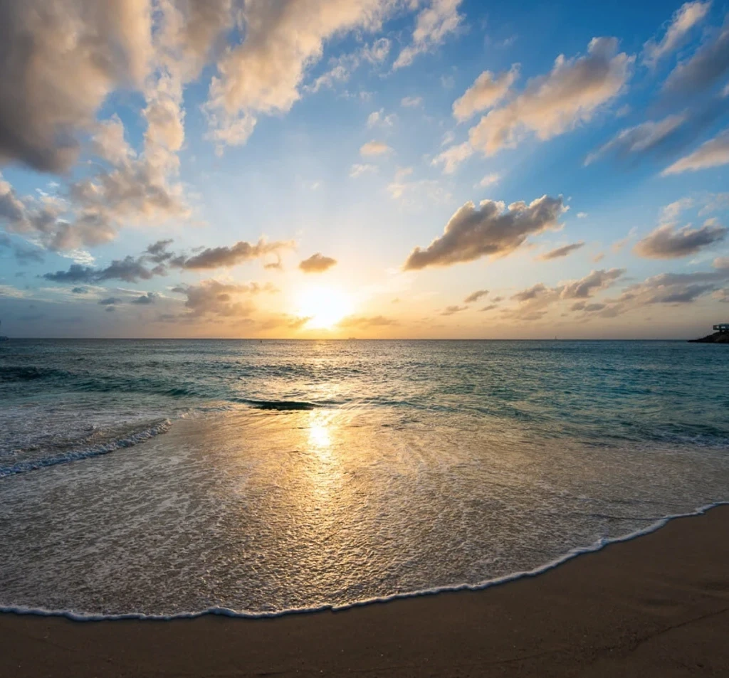 Sunset of a beach in St. Maarten. Courtesy of www.sxmstrong.com