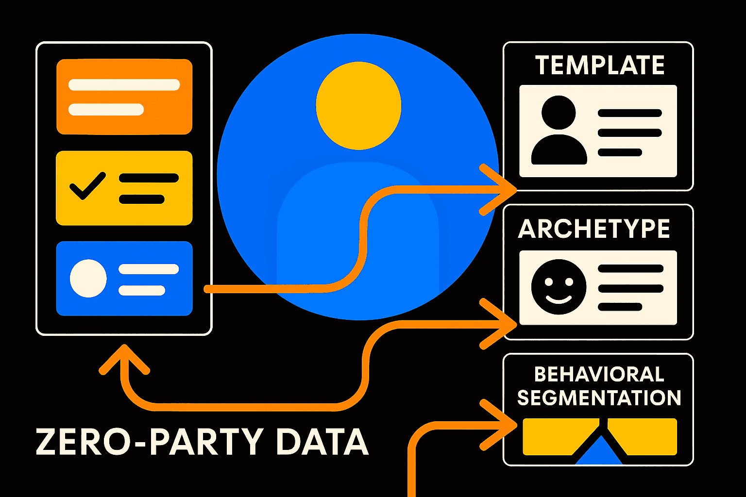 Workflow showing how zero-party data feeds living personas and marketing dashboards.