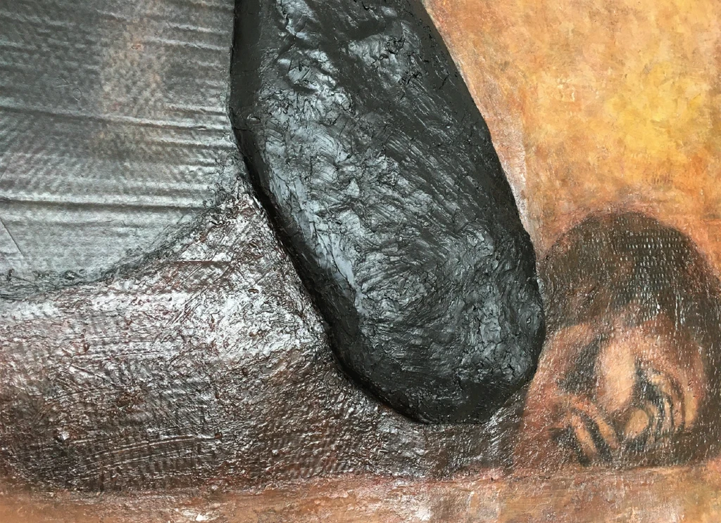 Because He Could, 2020. Mixed media on cardboard.  by Barbara Walker.