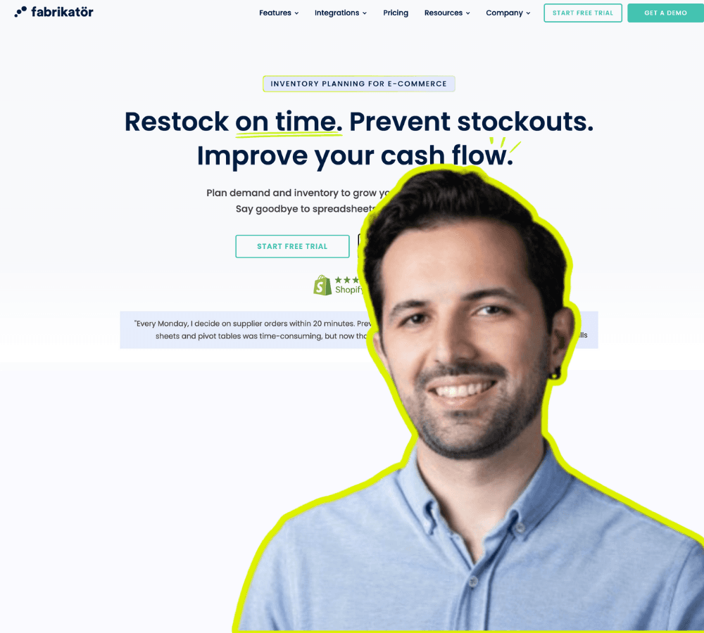 Inventory planning Shopify app testimonial