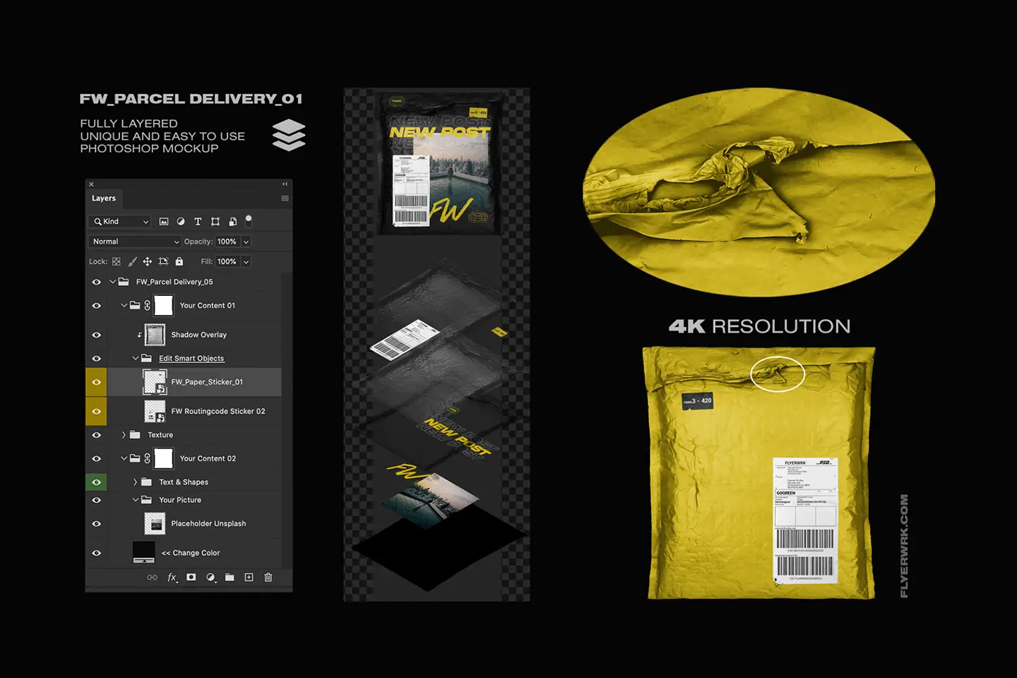 Parcel delivery bag mockups layered Photoshop file with editable packaging design elements