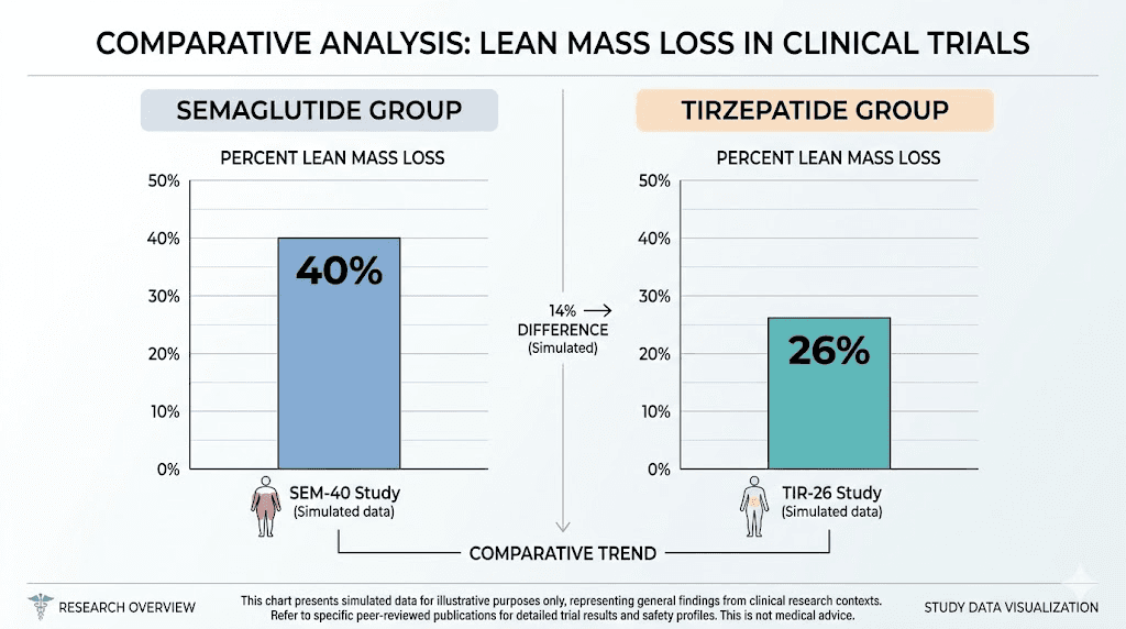 GLP-1 lean body mass loss comparison semaglutide versus tirzepatide clinical trial data