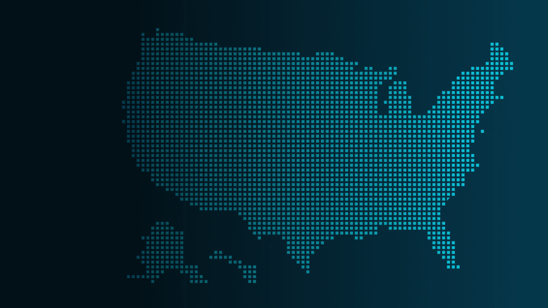 US map out of blue dots on dark blue background representing truck insurance services nationwide