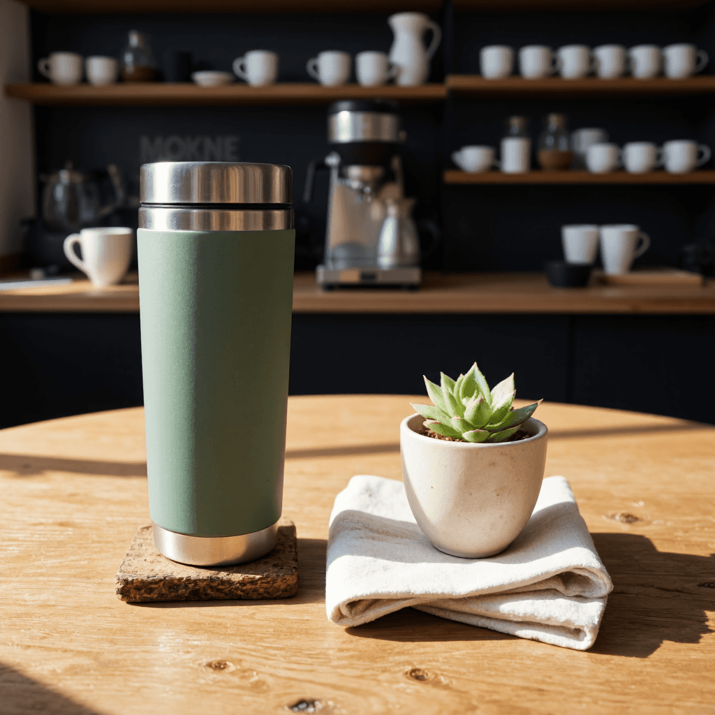 product photography of travel mug