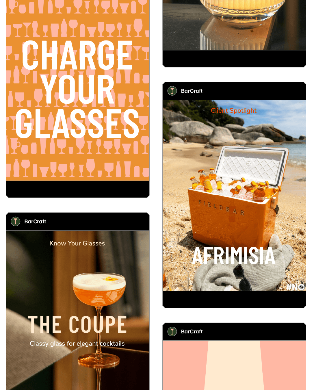 BarCraft identity applied across beverage development, packaging and business materials.