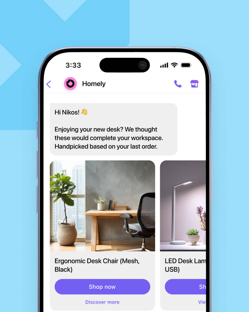 Viber messaging campaign showcasing a personalized message that aims to help a fashion e-commerce store recover abandoned carts.