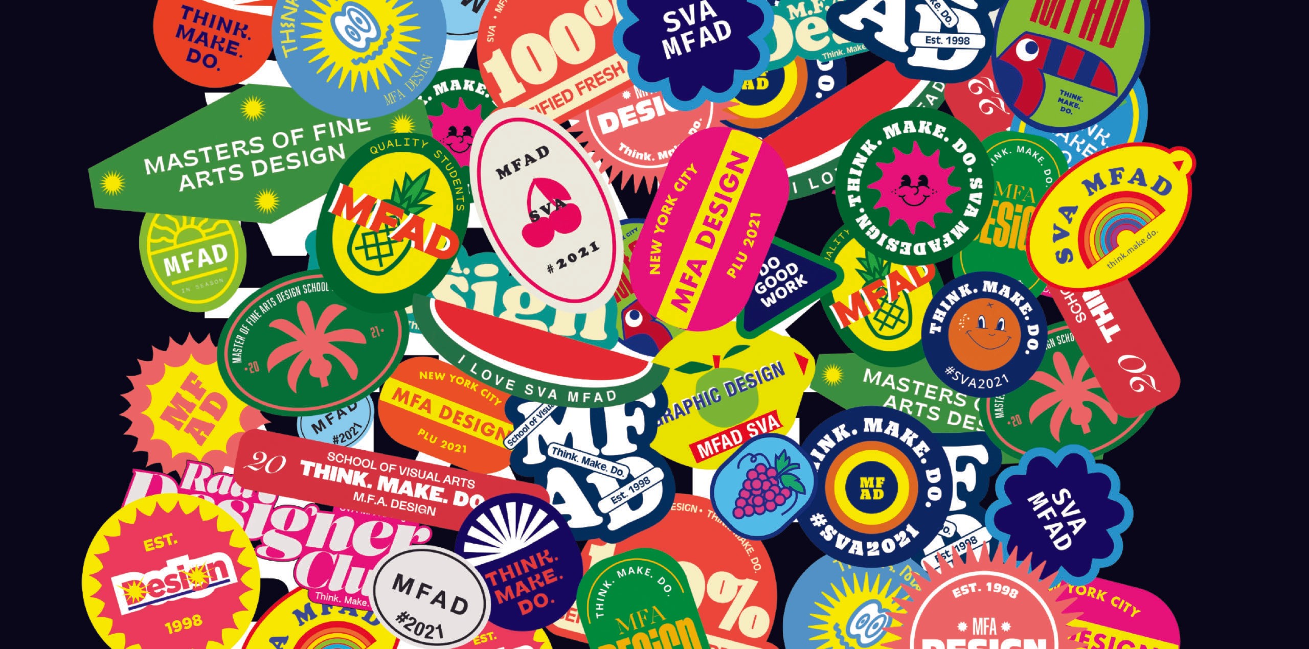 Colorful stickers with design messaging