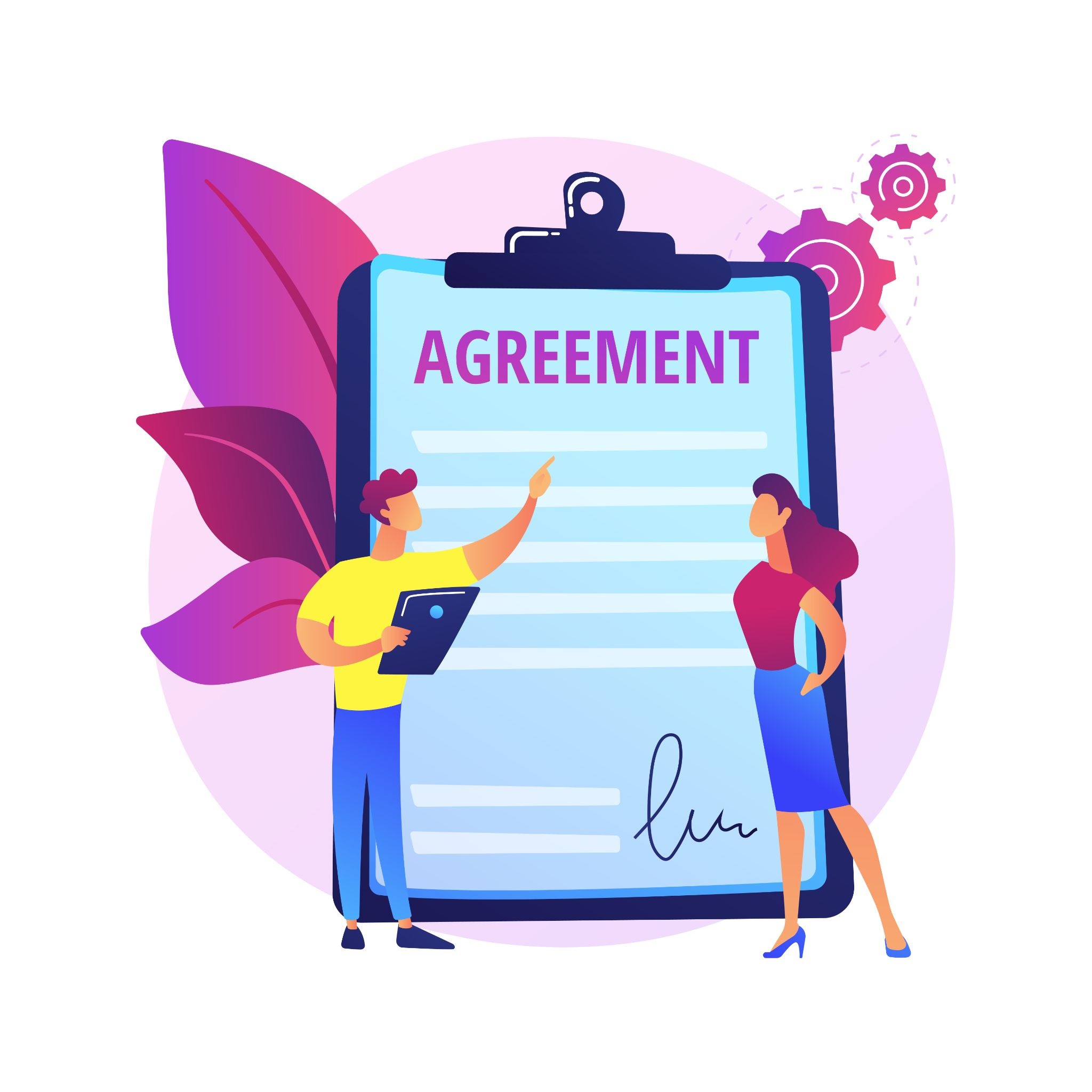 Two people reviewing a signed agreement on a clipboard, illustrating influencer contract negotiation
