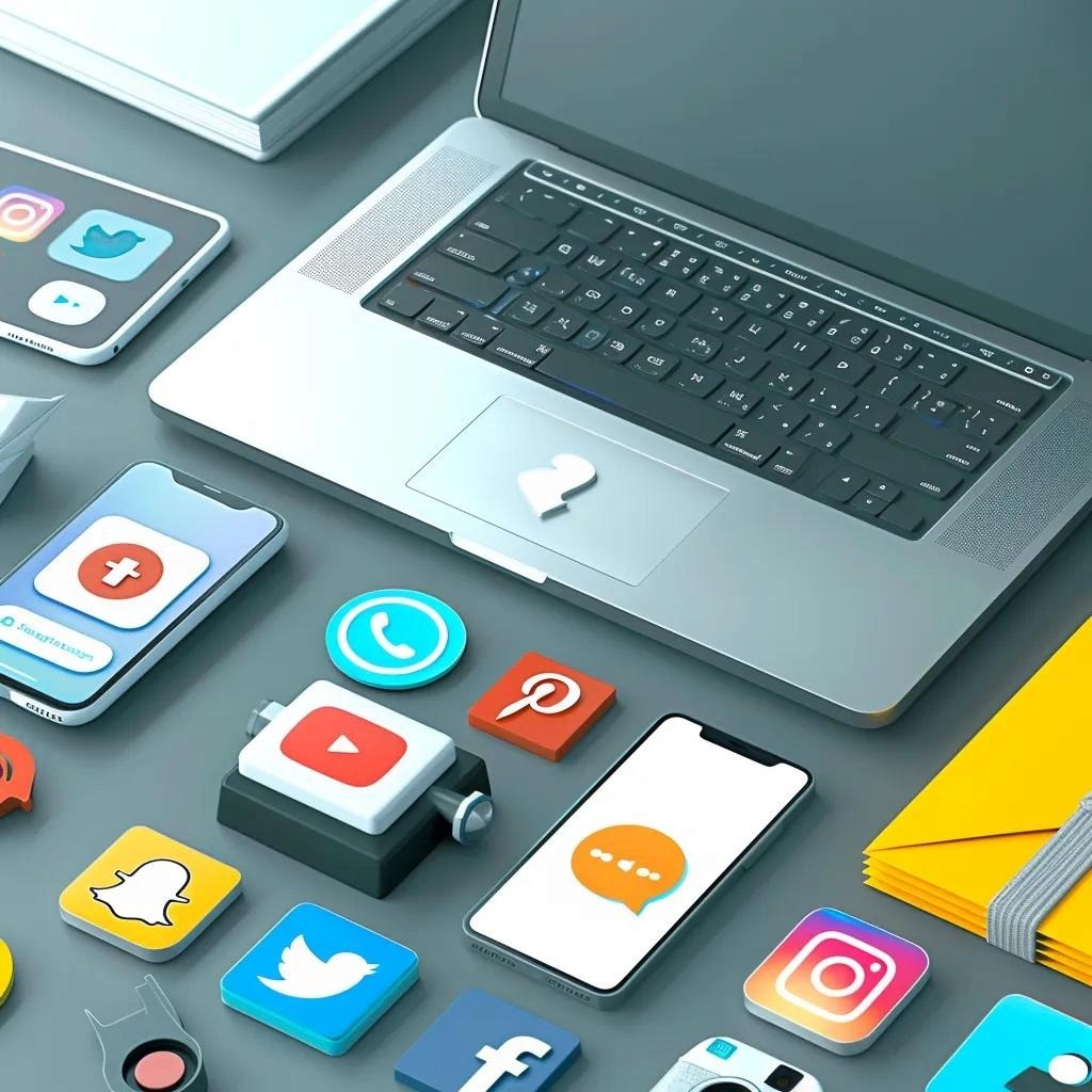 Collection of social media analytics tools laid out on a desk