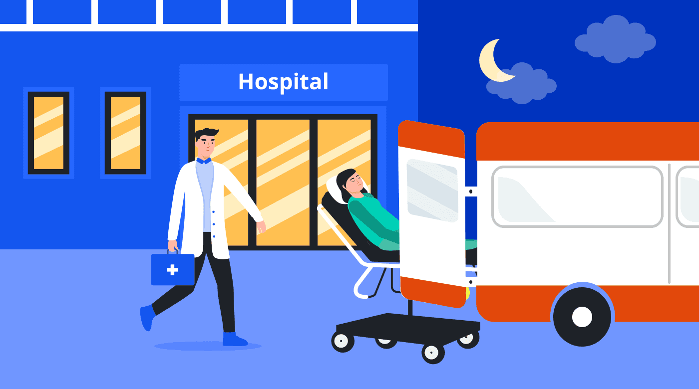 A hospital team working at night